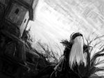  00s 1girl from_behind long_hair monochrome rozen_maiden solo suigintou 
