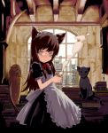  animal_ears bonnet cat cat_ears cat_tail coffee glasses grey_eyes long_hair maid rato source tail 