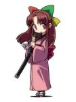  1girl 95-tan bow brown_eyes brown_hair full_body hair_bow half_updo holding holding_sword holding_weapon japanese_clothes katana long_hair looking_at_viewer os-tan solo standing sword weapon 