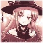  1girl bare_shoulders braid caster elf fate/stay_night fate_(series) hat long_hair lowres monochrome pointy_ears solo suzunoya witch_hat 