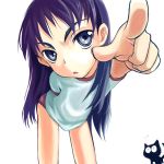  00s 1girl blue_eyes blue_hair buruma error flcl gym_uniform long_hair ninamori_eri pointing purple_hair solo takkun takkun_(flcl) 