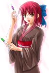  00s 1girl half_updo japanese_clothes kimono kohaku obi redhead sash short_hair solo syringe tsukihime yellow_eyes 