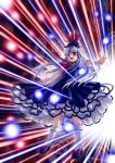  1girl attack blue_hair danmaku dress female hat imperishable_night kamishirasawa_keine magic_circle multicolored_hair open_mouth outstretched_arms sato-pon silver_hair solo spread_arms touhou 