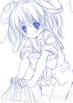  00s 1girl blue blush bottomless monochrome rizel rizelmine solo water 