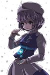  1girl blue_dress dress female glowing hat lapel_pin letty_whiterock magic purple_hair snow snowing solo touhou 