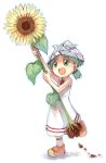  1girl :d flower green_eyes green_hair hat kito_(sorahate) koiwai_yotsuba newspaper open_mouth quad_tails smile solo sunflower yotsubato! 