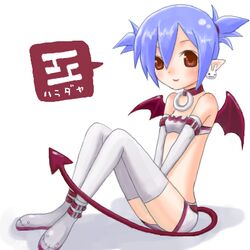  1girl bat_wings blue_hair collar cosplay disgaea earrings elbow_gloves etna etna_(cosplay) gloves hoehoe3 jewelry lowres makai_senki_disgaea nippon_ichi original pleinair pointy_ears solo tail thigh-highs white_gloves white_legwear wings 