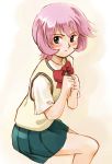  00s 1girl amemiya_yuriko blue_eyes blush nanaka_6/17 pink_hair pleated_skirt school_uniform serafuku short_hair skirt solo yukihashi 