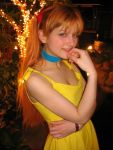  1girl cosplay dress neon_genesis_evangelion orange_hair photo solo souryuu_asuka_langley yellow_dress 