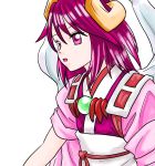  1girl horns pink_eyes pink_hair seiranken_shion_(shinrabanshou) shinrabanshou shion_(shinrabanshou) short_hair simple_background solo 