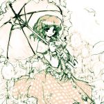  1girl ascot female flower kazami_yuuka leaf long_skirt looking_at_viewer lowres parasol plaid plaid_skirt plaid_vest plant skirt skirt_set smile solo sunflower tokiame touhou umbrella youkai 