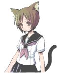  1girl animal_ears cat_ears cat_tail kimarin lowres original pleated_skirt school_uniform serafuku simple_background skirt solo tail 
