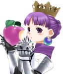  1girl armor atlus braid crown food french_braid fruit gauntlets gradriel gradriel_de_valendia hat princess_crown solo white_background 