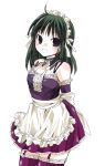  1girl arm_garter bare_shoulders blush elbow_gloves gloves green_hair kore_ga_watashi_no_goshujin-sama kubyou_azami kuramachi_anna maid smile solo thigh-highs violet_eyes 