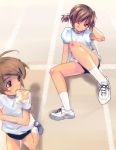 bread buruma food gym_uniform hand_on_head injury mouth_hold original pink_joints running shoes short_hair sitting sneakers sport tears track track_and_field wink 