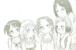  5girls ana_coppola child glasses hug ichigo_mashimaro itou_chika itou_nobue matsuoka_miu monochrome multiple_girls sakuragi_matsuri short_hair siblings sisters sketch twintails 