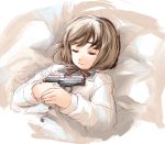  00s 1girl bob_cut brown_hair gun gunslinger_girl handgun henrietta pistol semiautomatic sig-sauer sig_sauer solo weapon 