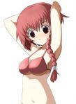  1girl arms_up bikini braid midriff red_eyes redhead shijou_sadafumi solo swimsuit 