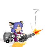  1girl :x animal_ears cat_ears firing gatling_gun gun kemonomimi_mode lowres m134_minigun maid minigun muzzle_flash solo weapon 