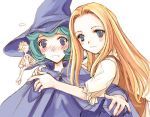  3girls 90s :3 aqua_hair berserk blonde_hair blue_eyes blush evarella fairy hat ivalera lowres multiple_girls schierke sonia_(berserk) sweatdrop witch witch_hat yuri 