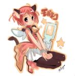  1girl animal_ears bell cat_ears cat_tail cellphone character_name fairy ikusei_nekomimmi_yousei minigirl moba-neko okishiji_en phone signature tail wings 