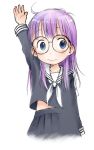  1girl barasui dr._slump glasses norimaki_arale parody pleated_skirt school_uniform serafuku simple_background skirt solo style_parody 