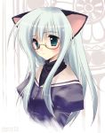  1girl animal_ears blue_hair blush cat_ears glasses green_eyes ryouka_(suzuya) school_uniform serafuku solo upper_body 