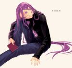  1girl book casual fate/stay_night fate_(series) glasses long_hair lowres purple_hair rider solo sorato very_long_hair violet_eyes 