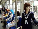  6+girls china_dress chinese_clothes cosplay doll dress ground_vehicle kigurumi multiple_girls photo school_uniform serafuku skirt train train_interior what 