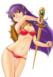  athena_(series) bikini brown_eyes king_of_fighters long_hair princess_athena purple_hair shield snk swimsuit sword weapon 