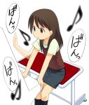  1girl a1 afterimage arcade ayase_ena brown_eyes brown_hair commentary instrument long_hair musical_note pencil_skirt piano quaver simple_background skirt solo stool white_background yotsubato! 