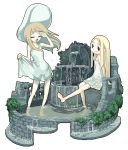  2girls animated animated_gif artist_request barefoot blonde_hair dress feet_in_water garden hat long_hair lowres multiple_girls original otoufu pixel_art see-through_silhouette sitting skirt_hold smile soaking_feet standing sundress transparent_background wading water waterfall white_dress 