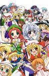  1boy 6+girls alice_margatroid animal_ears blonde_hair chen everyone flandre_scarlet hakurei_reimu hat hong_meiling houraisan_kaguya ibuki_suika inaba_tewi izayoi_sakuya kirisame_marisa konpaku_youmu lily_white mandara_misaki mob_cap morichika_rinnosuke multiple_girls patchouli_knowledge rabbit_ears reisen_udongein_inaba remilia_scarlet saigyouji_yuyuko shanghai_doll siblings sisters touhou wings witch_hat yagokoro_eirin yakumo_ran yakumo_yukari 