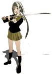  1girl katana okama original pleated_skirt school_uniform serafuku skirt solo sword weapon 
