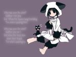 1girl animal_hood barefoot cat cat_hood english hat hood nyaa-san pajamas pillow_hat pita_ten poem saxyun shia shia_(pita_ten) solo 