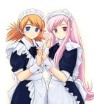  2girls bow heart lucy_maria_misora maid multiple_girls pink_hair ryp sasamori_karin simple_background to_heart_2 