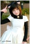  1girl animal_ears card_captor_sakura cat_ears cosplay kinomoto_sakura kinomoto_sakura_(cosplay) maid photo short_hair solo 