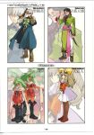  2boys 2girls age_comparison billy_lee_black blue_eyes boots bow brown_eyes brown_hair citan_uzuki drill_hair emerada_(xenogears) fujimoto_hideaki glasses green_eyes green_hair grey_hair gun hair_over_shoulder handgun highres katana long_hair maria_balthasar midriff multiple_boys multiple_girls older pantyhose pauldrons pistol sash scabbard scan scarf sheath short_hair silver_hair skirt sword thigh-highs thigh_boots torn_clothes weapon xenogears yellow_eyes zoom_layer 