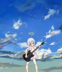  1girl akito_(ao&#039;s_club) akito_(artist) angel electric_guitar guitar instrument original sg solo wings 