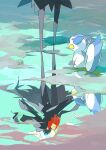  absurdres blue_eyes clouds cloudy_sky darkrai highres looking_at_another no_humans pachirisu pokemon pokemon_(creature) pokemon_(game) pokemon_legends:_arceus puddle reflection sky standing tail two_pokemon water 