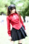  1girl cosplay fate/stay_night fate_(series) lowres photo solo thigh-highs tohsaka_rin turtleneck 