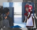  apron are_you_my_master black_hair company_connection fate/stay_night fate_(series) hisui maid maid_apron parody redhead short_hair toono_shiki tsukihime type-moon zoom_layer 