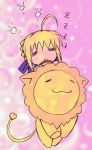  1girl :3 animal artoria_pendragon_(all) chibi cute fate/stay_night fate_(series) lion lowres mister_donut moe pon_de_lion riding saber sleepy solo 