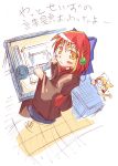  00s 2girls :3 blush_stickers bow drawing expressionless from_above hair_bow hair_ornament japanese_clothes kimono kohaku looking_at_viewer looking_up multiple_girls nekoarc redhead short_hair sketch tsukihime yellow_eyes 