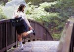  bag bridge loafers photo rain school_uniform serafuku shoes socks transparent_umbrella umbrella white_legwear 