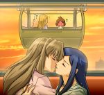  00s 4girls couple fujino_shizuru kikukawa_yukino kiss kuga_natsuki multiple_girls my-hime suzushiro_haruka translated yuri 