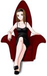  00s 1girl :o bare_arms black_dress brown_eyes brown_hair chair dress hairband hairline inumori_sayaka legs maria-sama_ga_miteru sitting solo torii_eriko 