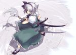  1girl abimaru female fighting_stance from_above hairband katana konpaku_youmu short_hair silver_hair solo sword touhou weapon 
