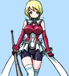  1girl battlesuit blonde_hair erstin_ho green_eyes impossible_clothes impossible_shirt my-otome shirono shirt short_hair solo thigh-highs 