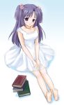  blue_hair book clannad dress feet hair_bobbles hair_ornament ichinose_kotomi long_hair purple_eyes sketch twintails two_side_up violet_eyes 